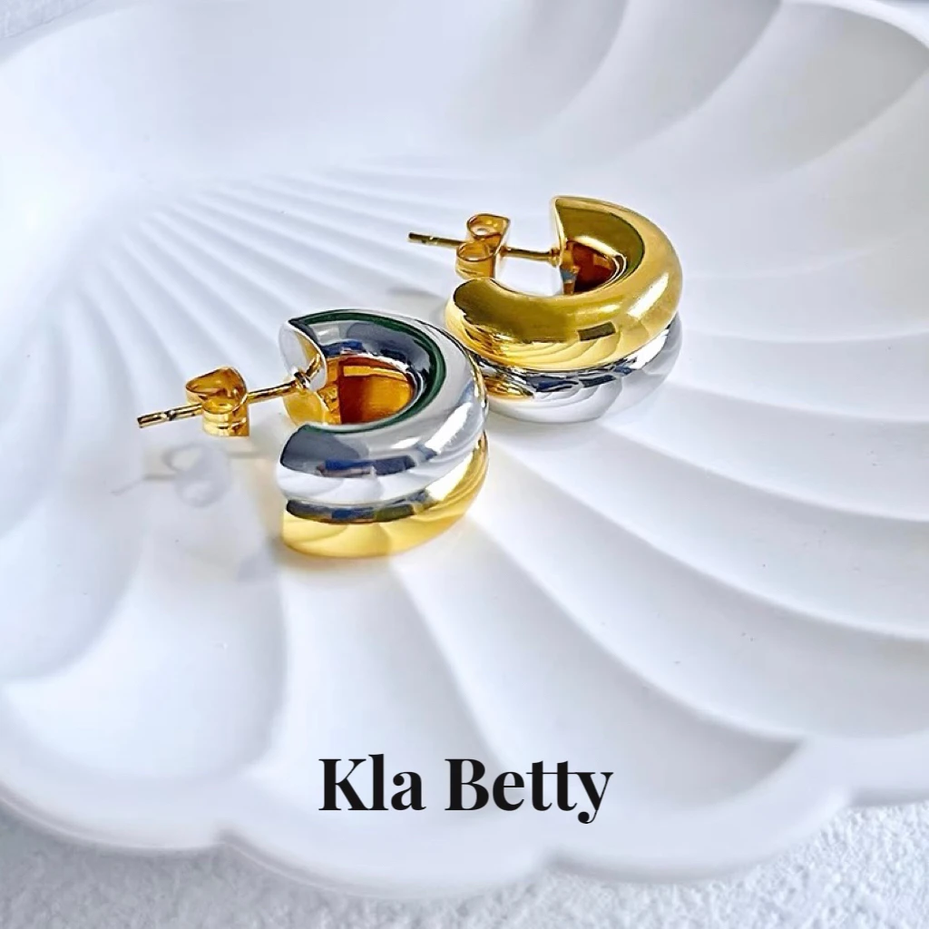 黄铜耳饰 【巴塞罗那】高级感简约撞色C型耳钉素圈耳饰百搭气质