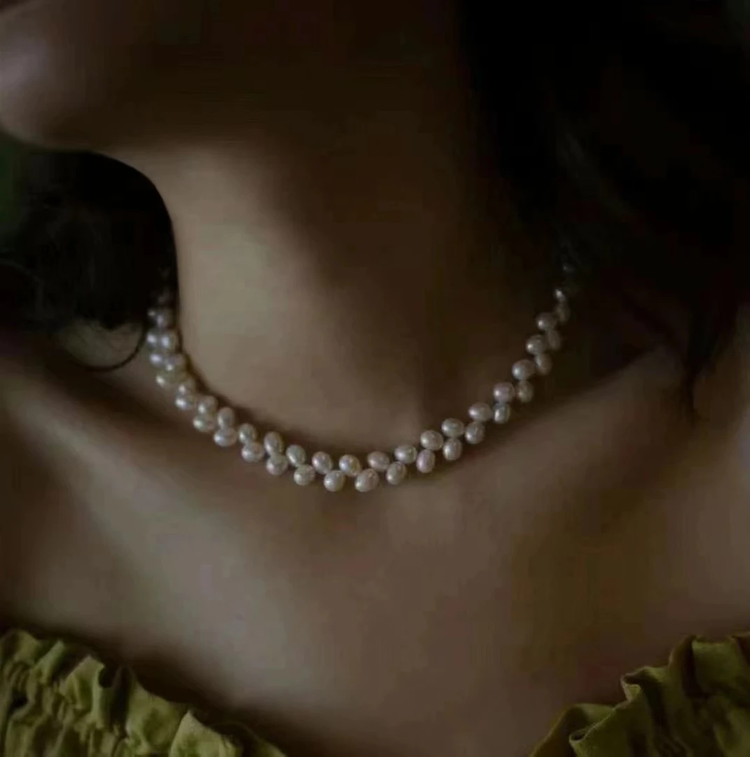 【YzzM珍珠】无核冷光炫彩珍珠麦穗珍珠颈链设计师经典