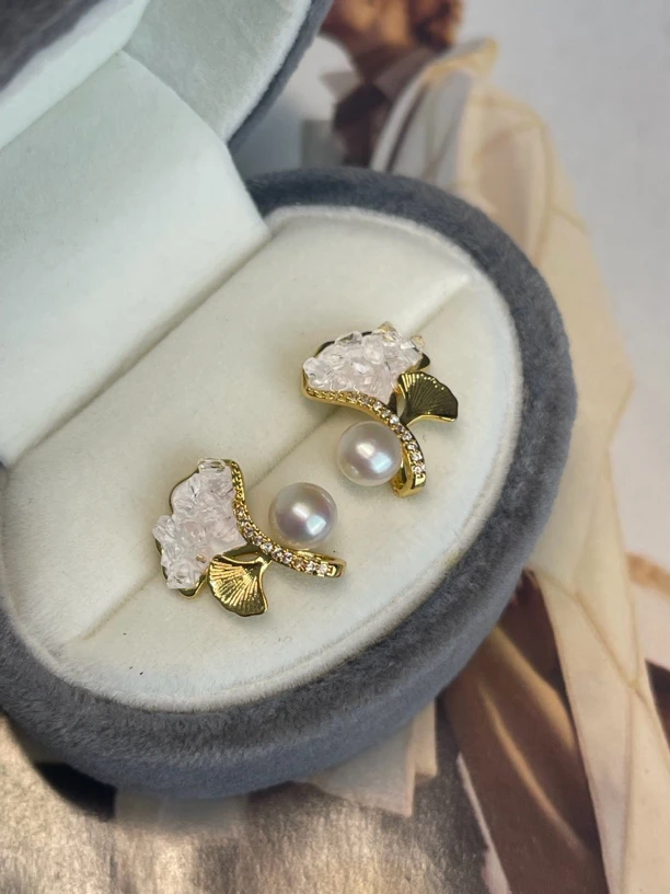 【YzzM珍珠】2025大爆款天然极光珍珠耳钉s925银碎冰冰