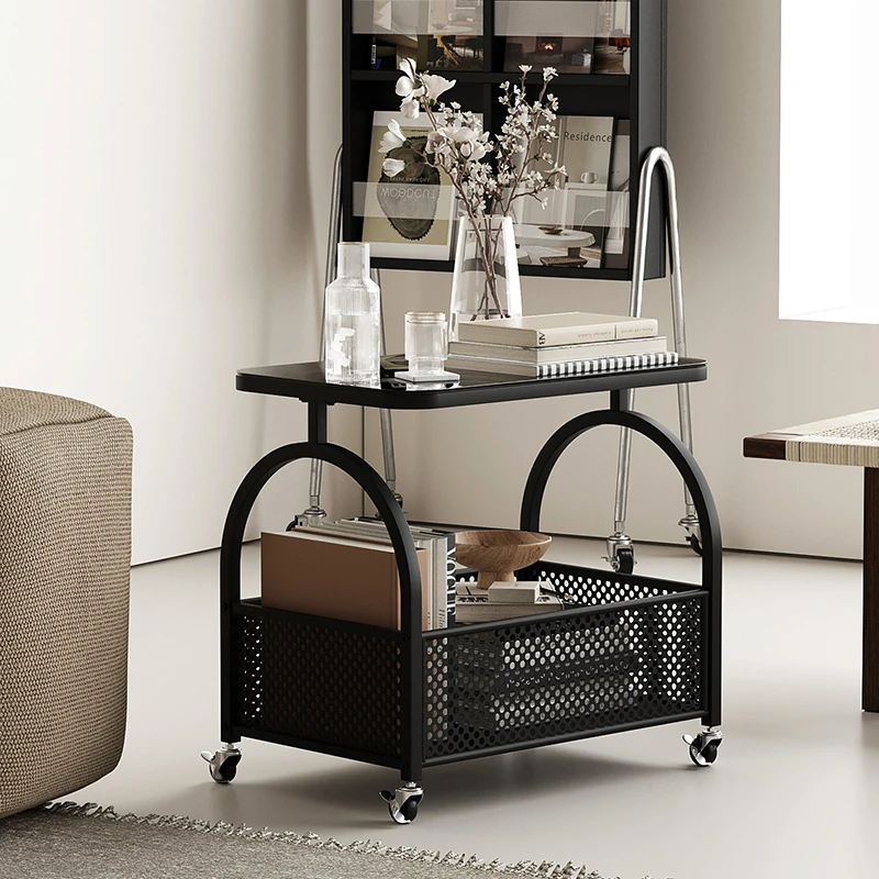 奶油风可移动边几客厅玻璃小推车侘寂中古小茶几小户型卧室床边桌