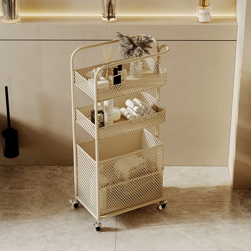 浴室可移动多层窄缝小推车置物架奶油风网红简约卫生间杂物收纳架