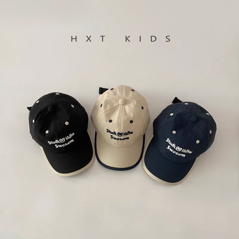 儿童鸭舌帽夏季小字母刺绣薄款遮阳帽子潮童宝宝软顶包边棒球帽潮