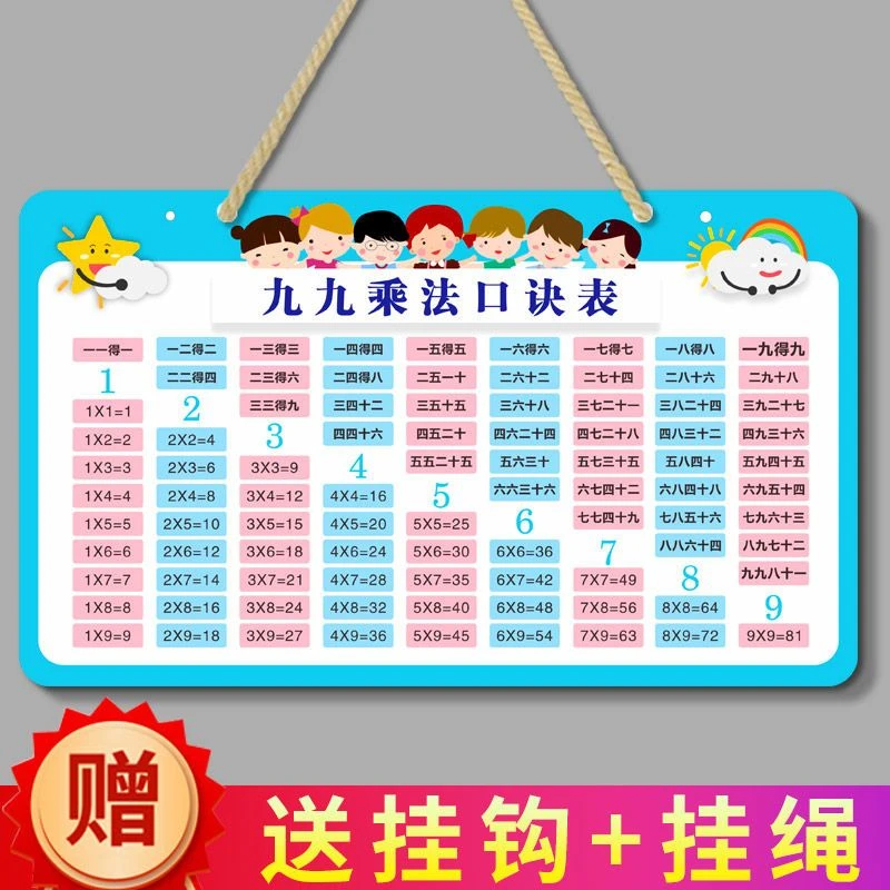 九九乘法口诀表挂牌小学生二年级数学墙贴除法拼音英文口算卡教具