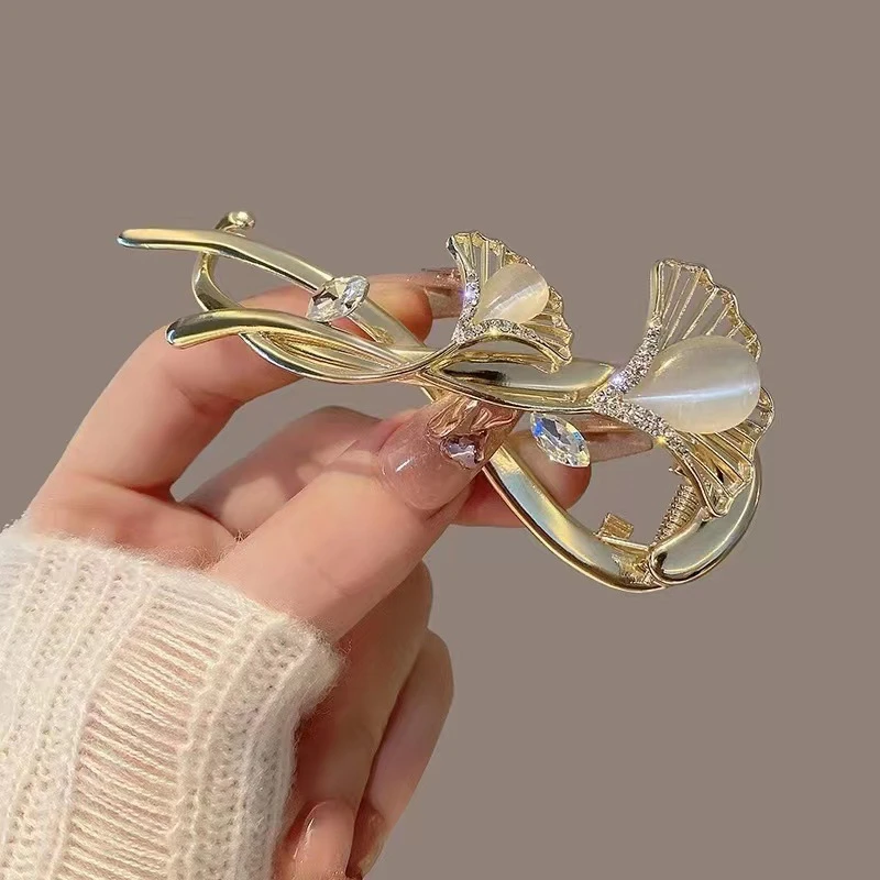 30-40岁女人发饰精致银杏叶扭扭一字夹女气质款后脑勺盘发发夹