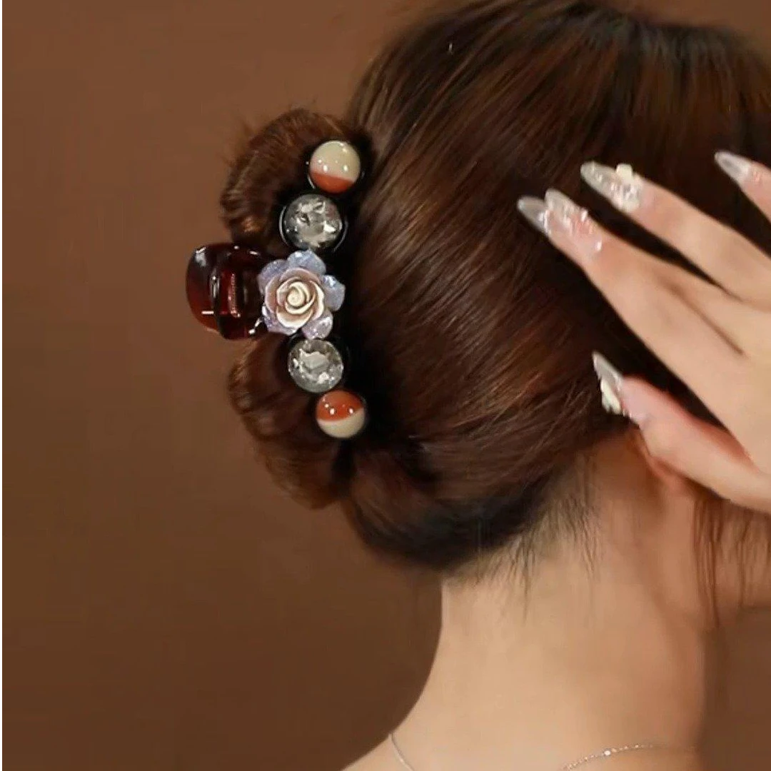 精致晕染花朵抓夹女时尚百搭高级感气质水钻后脑勺夹子头饰发夹