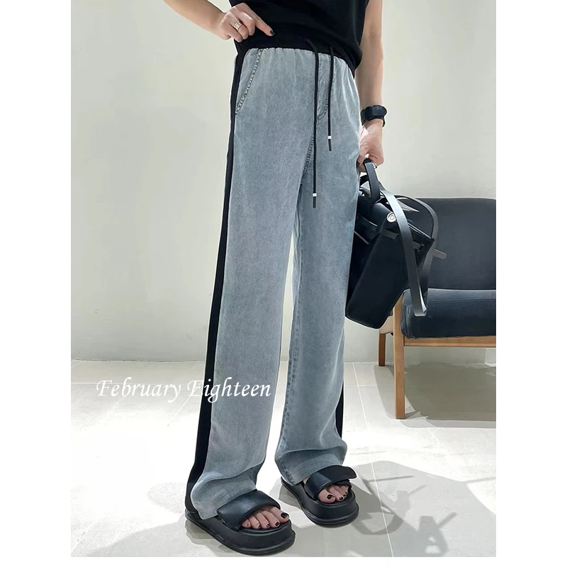 【C087】休闲直筒高腰显瘦百搭薄款夏季垂感牛仔裤宽松阔腿裤子