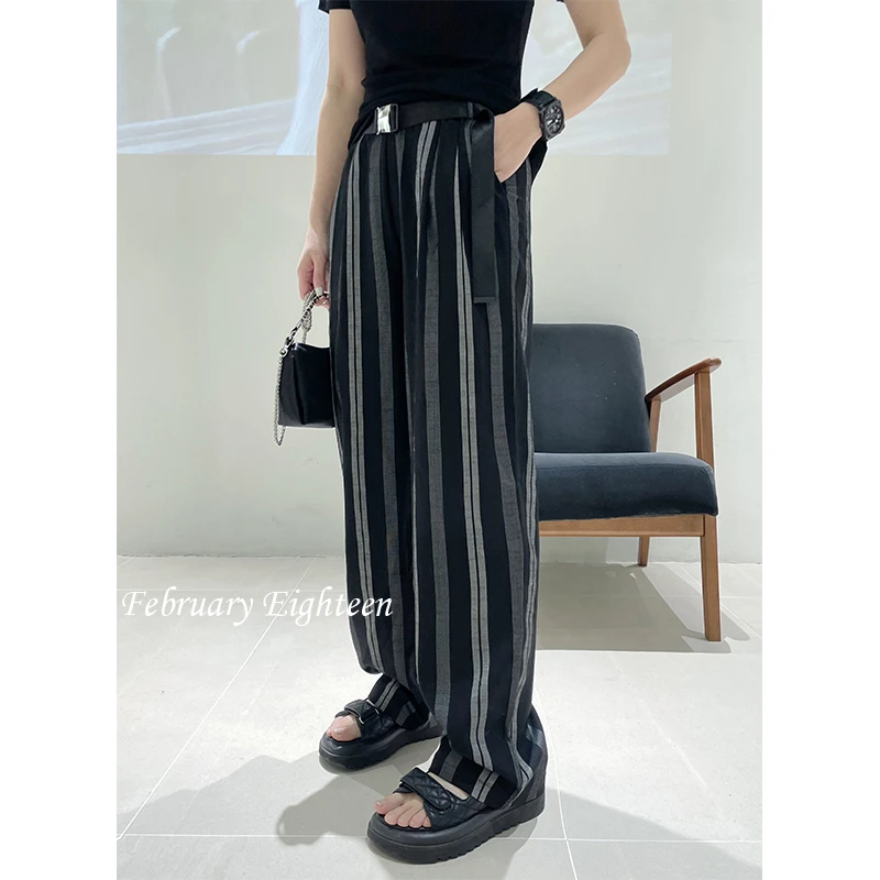 【C031】高腰撞色条纹阔腿裤2023春夏女新款长裤高级感直筒拖地裤