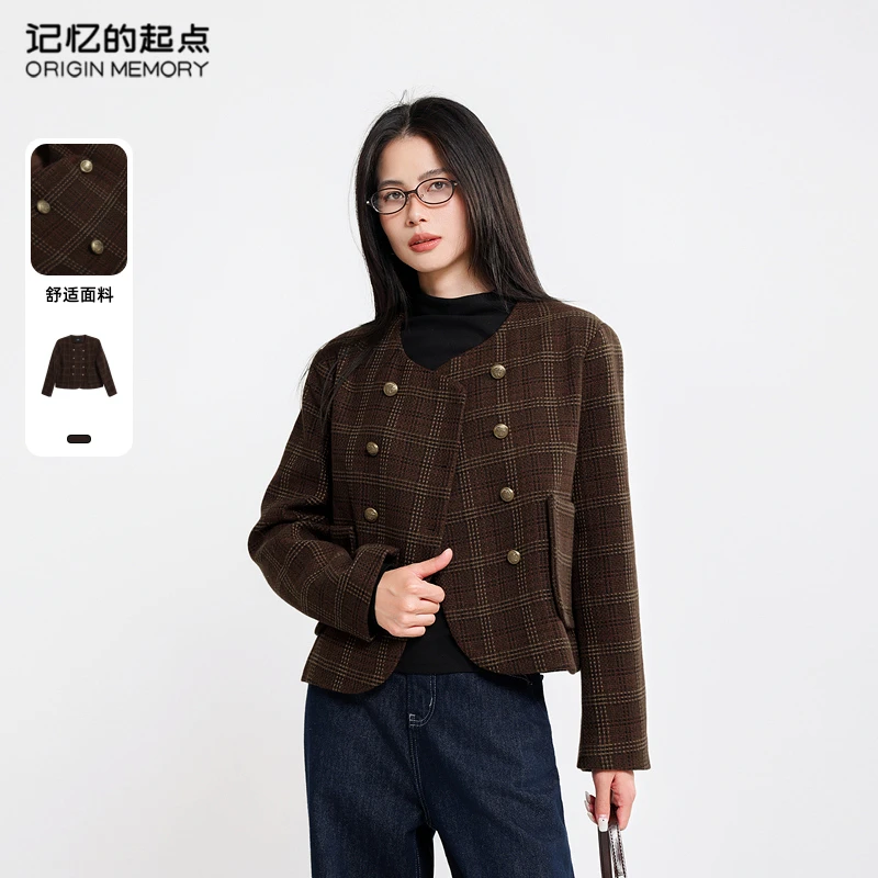 记忆的起点小香风格子外套2024秋冬新气质时尚圆领上衣68GD4107Z