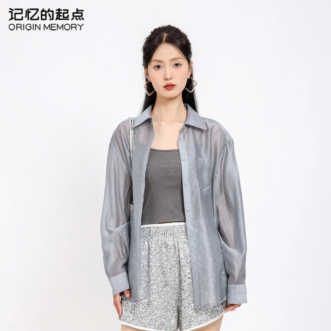 记忆的起点时尚衬衫女时尚款夏季薄款长袖上衣68AX12797