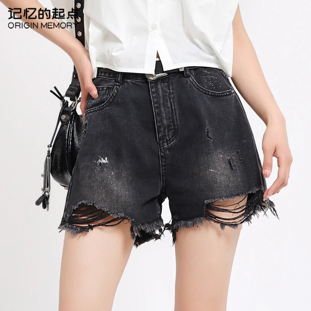 记忆的起点破洞牛仔短裤女夏季高腰复古显瘦辣妹热裤潮68AX20088