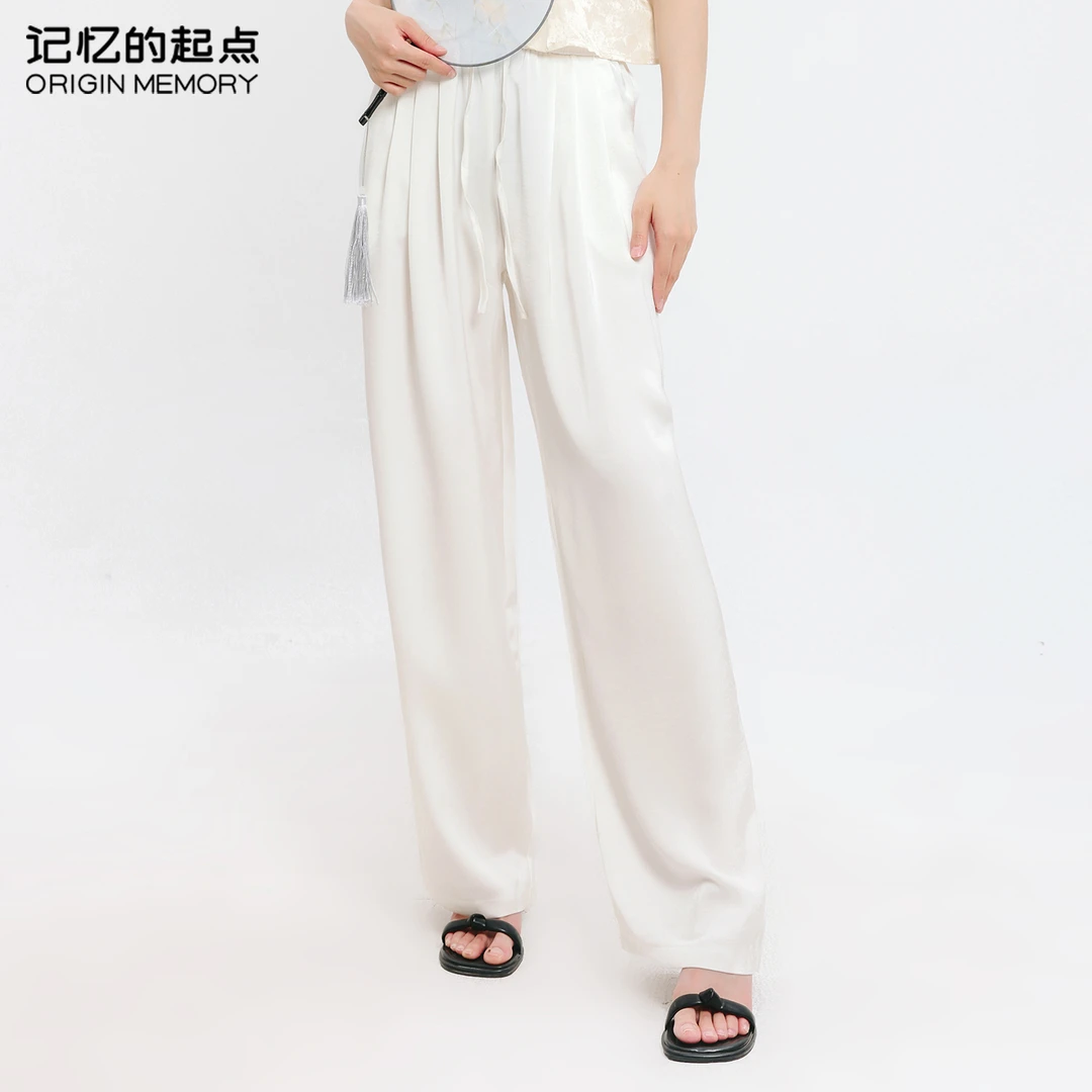 记忆的起点休闲直筒裤女夏季时尚松紧腰薄款拖地裤68GX24079