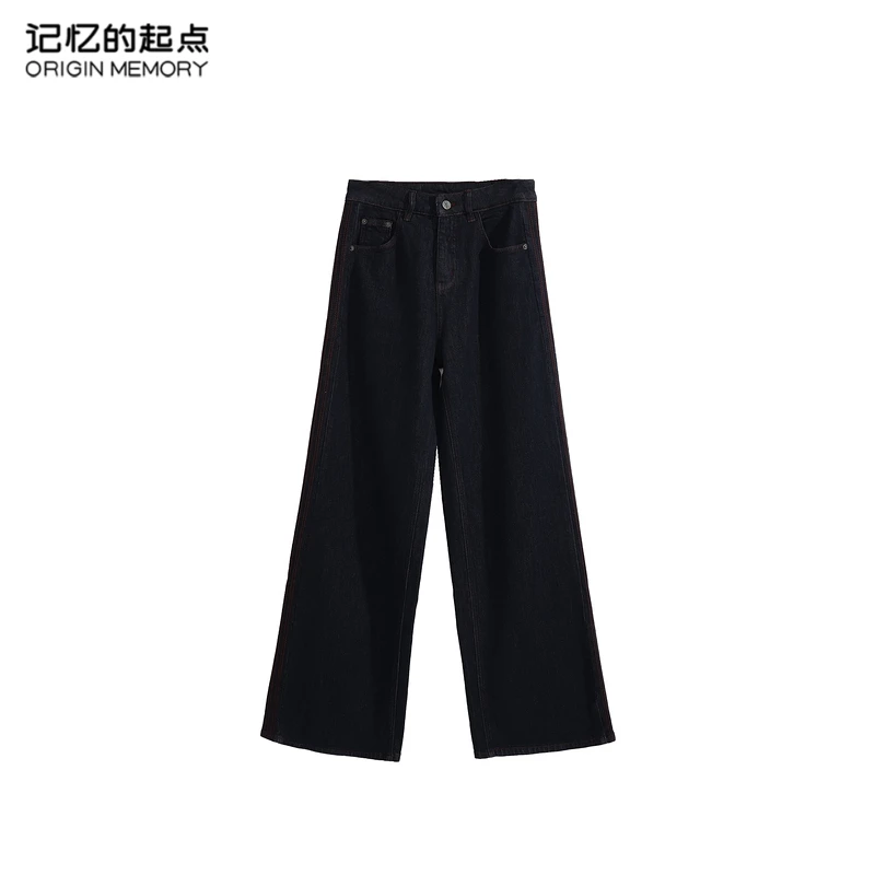 记忆的起点牛仔加薄绒直筒裤时尚冬季窄版阔腿裤子68TD23625