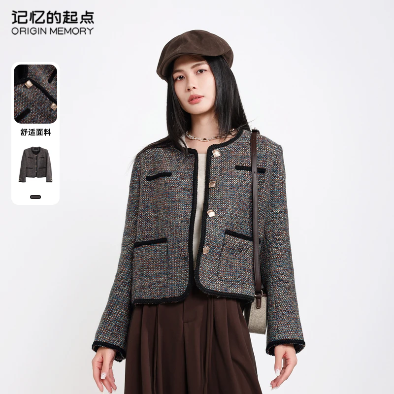 记忆的起点小香风外套时尚秋冬高级圆领单排扣上衣68AD4051ZH