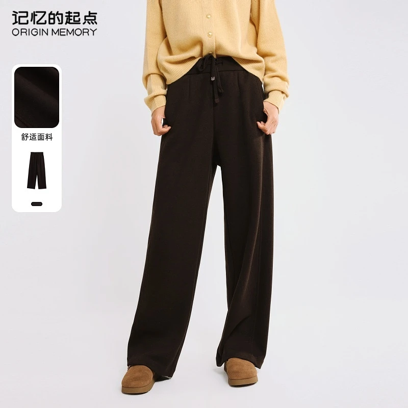 记忆的起点休闲裤女2024冬季新款高腰百搭简约阔腿裤子68AD28601