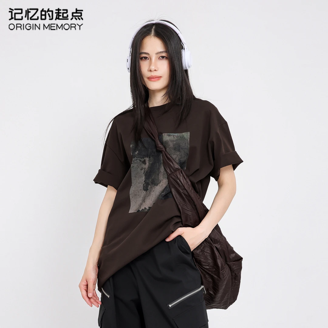 记忆的起点印花短袖T恤女时尚美式复古宽松半袖上衣68GQ38603