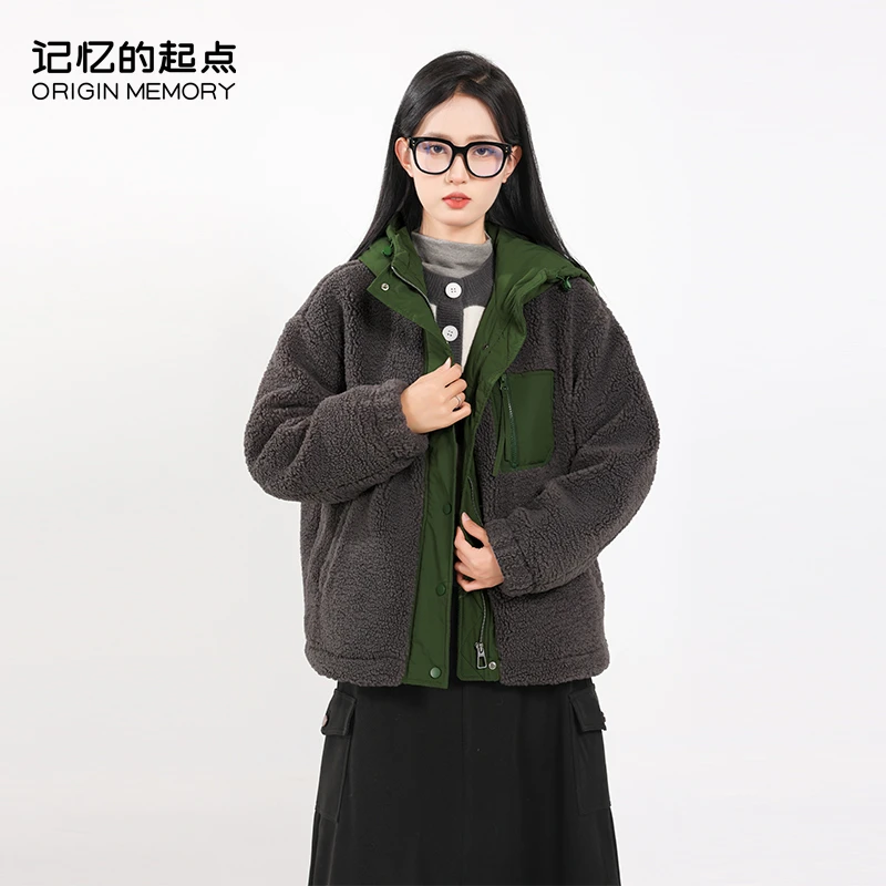 JYDQD/記憶的起點保暖短款外套女秋冬新款拼色上衣67AD49033