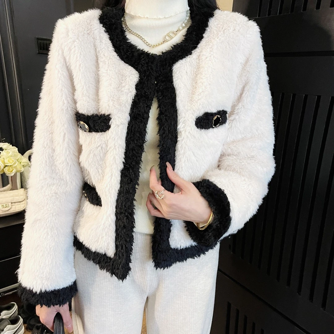 【清仓专场】秋冬高级感小香风撞色设计感毛绒外套女DMJ-S52148