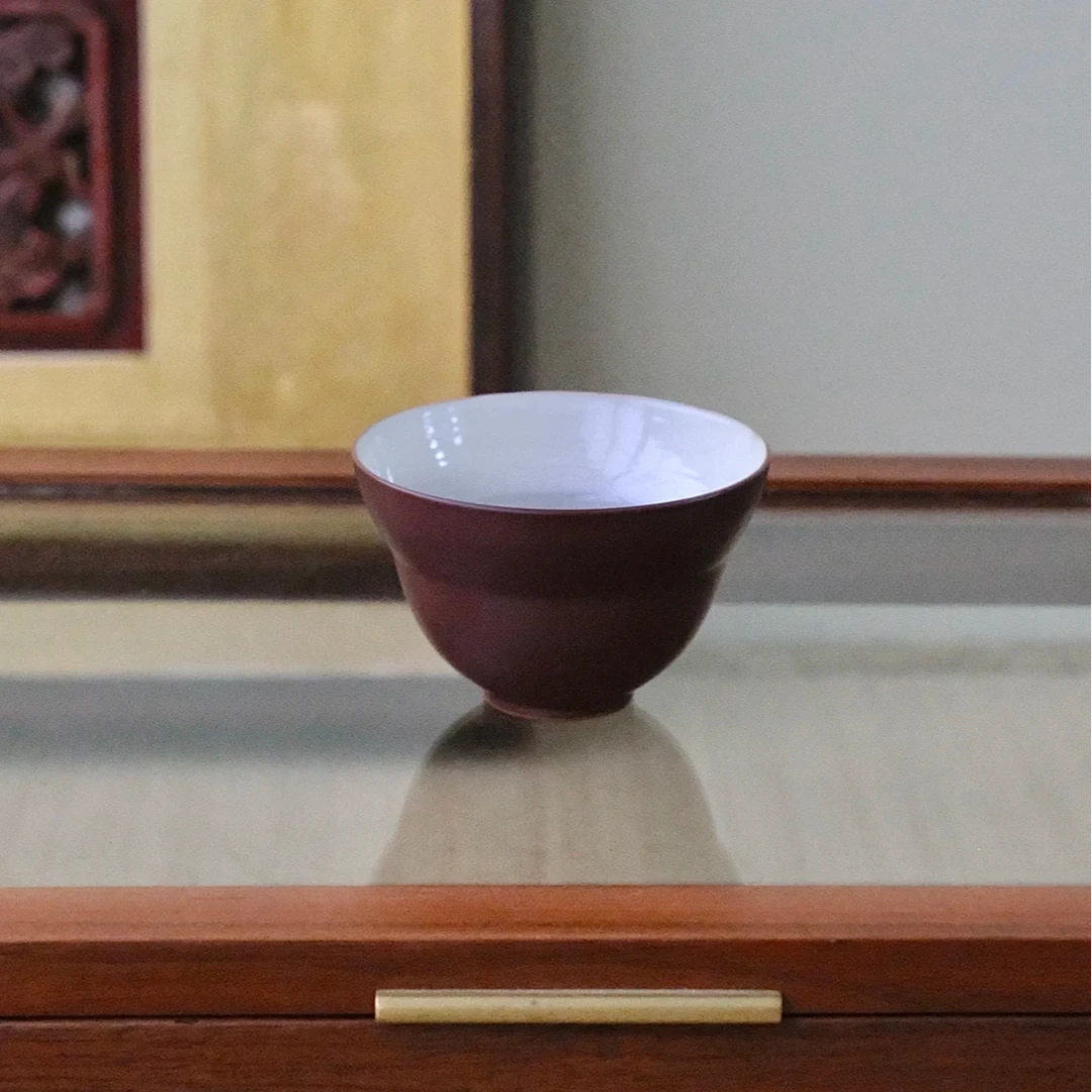 【半闲】岩墨山房 | 粉引手工红色葫芦主人杯