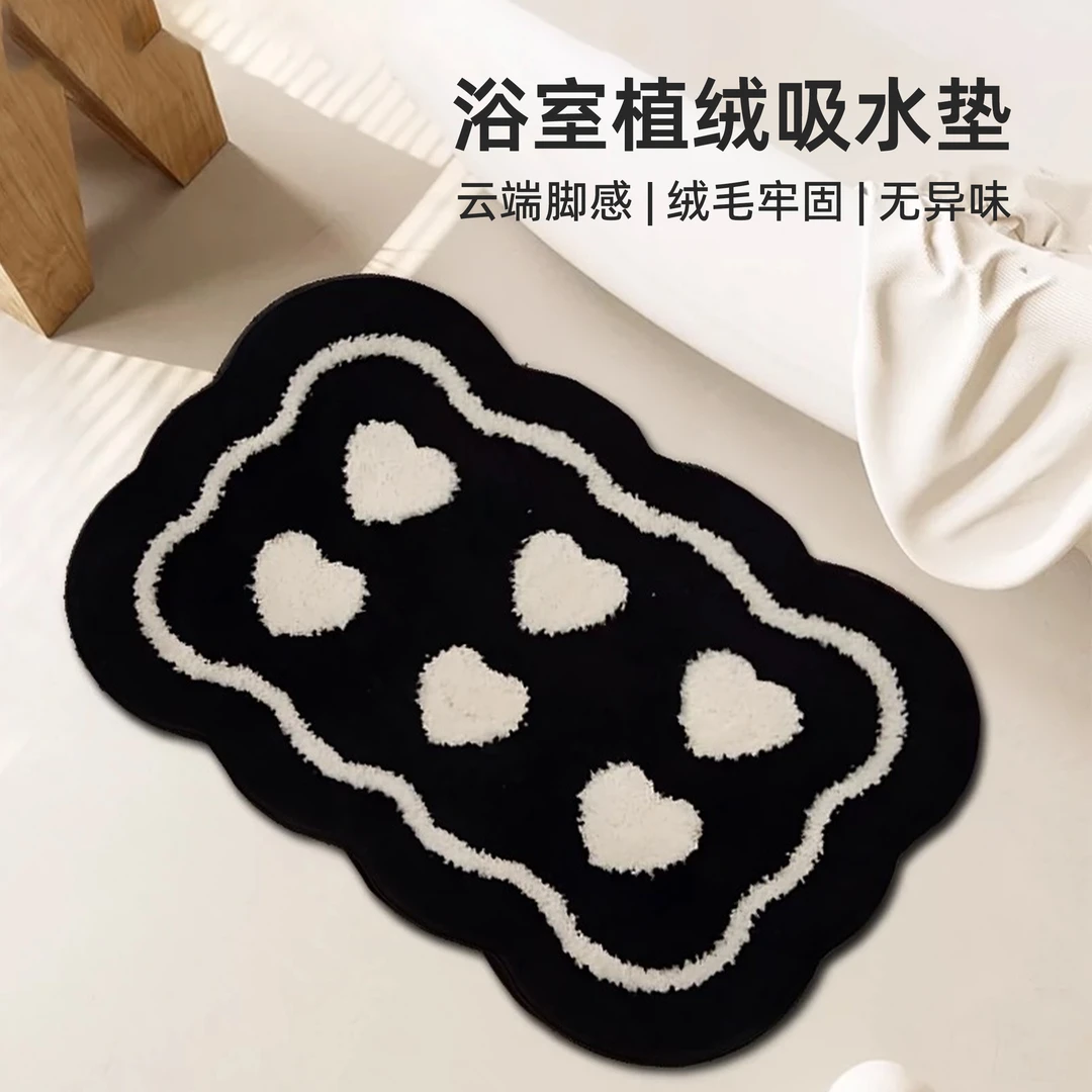家用浴室门口吸水脚垫卫生间植绒地垫厕所防滑地毯卫浴洗手间垫子