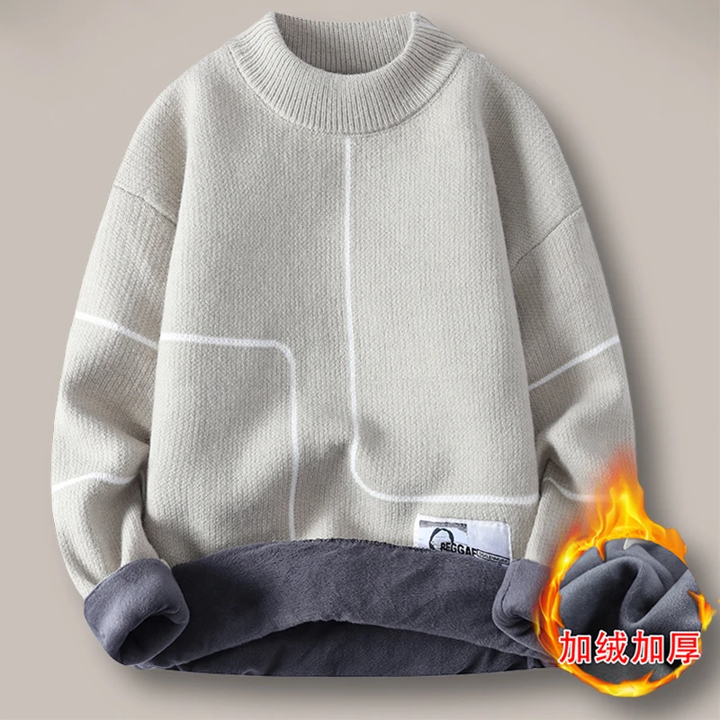 男士毛衣青少年学生打底针织衫加绒加厚款秋冬季半高领潮流毛线衣