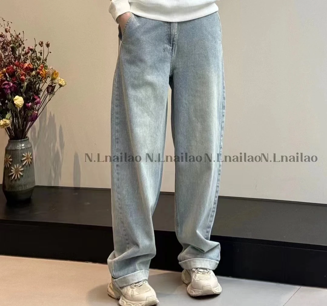 【N.L奶酪】宽松做旧百搭设计感长裤牛仔水洗阔腿1627休闲直筒裤