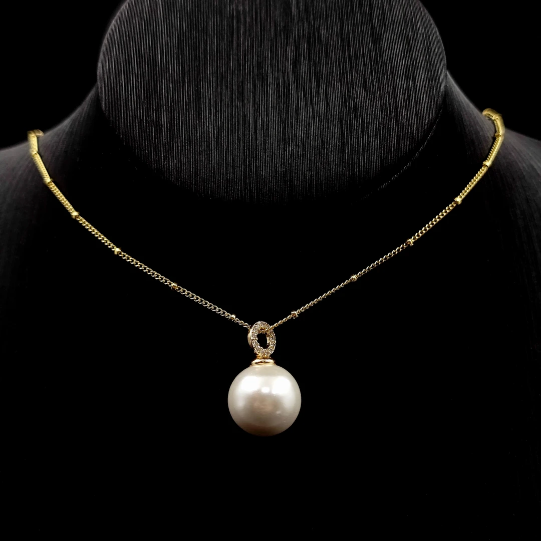 铜合金吊坠 12MM维斯晶恋-白珠吊坠镶钻颈链百搭锁骨链珠项链