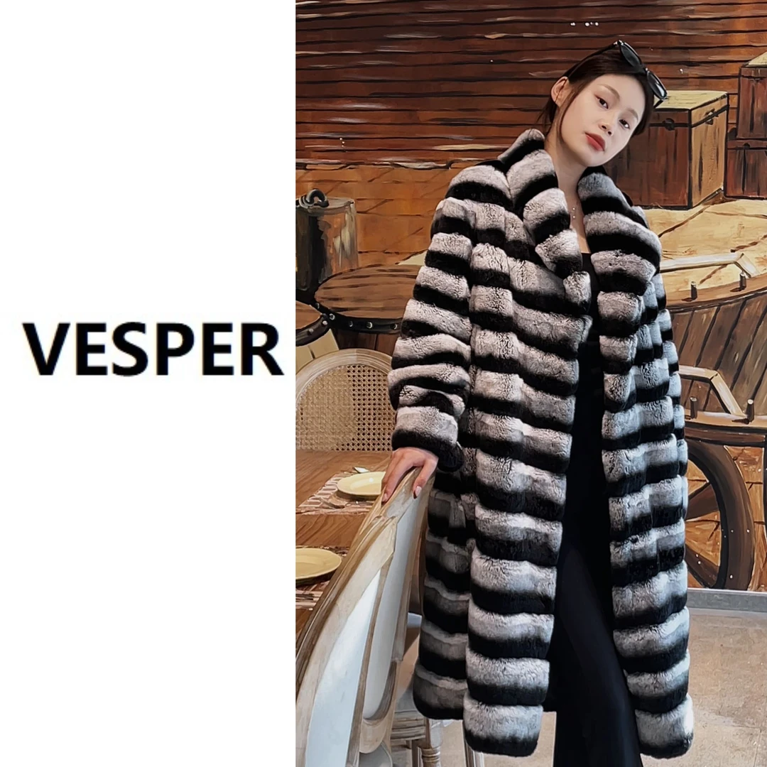 VESPER【绝代风华】进口雷克斯龙猫青紫蓝獭兔毛青果领皮草女外套