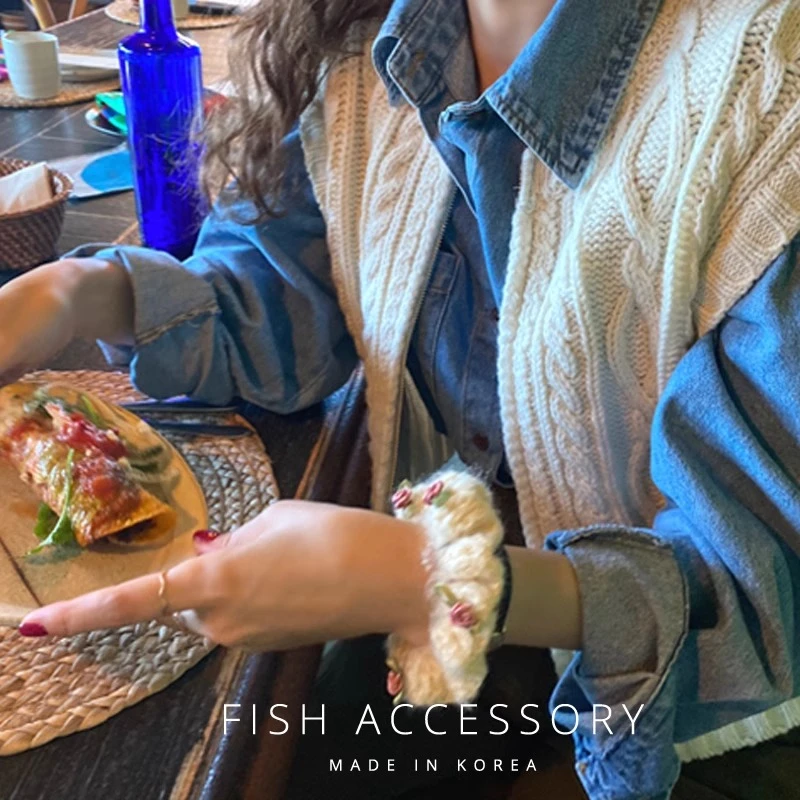 木子秋手工针织玫瑰花发圈精致优雅气质时尚可爱甜美时尚简搭发圈