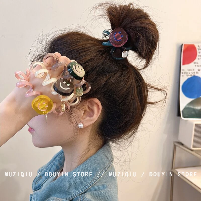 木子秋韩系可爱笑脸电话绳圈高级感气质时尚清新少女甜美简约发圈