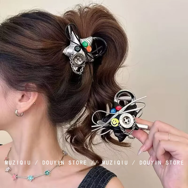 木子秋甜酷星星抓夹轻奢小众设计蝴蝶结五角星鲨鱼夹气质甜酷风夹
