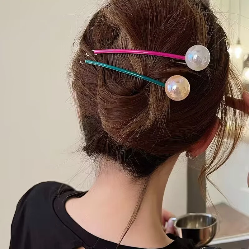 木子秋糖果色棒棒糖圆球一字夹高级感气质时尚简约搭韩版网红发夹