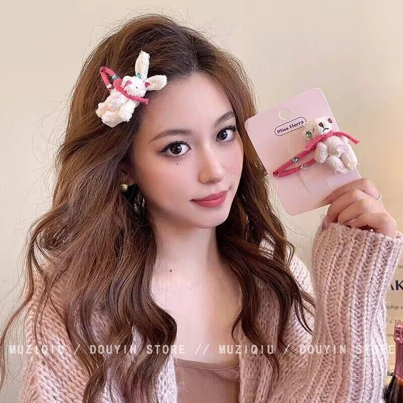 木子秋可爱毛绒玩偶bb夹i高级精致时尚甜美少女心网红刘海碎发夹