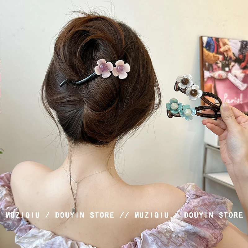 木子秋韩系高端气质花朵一字扭扭夹高级感精致时尚温柔搭发夹头饰