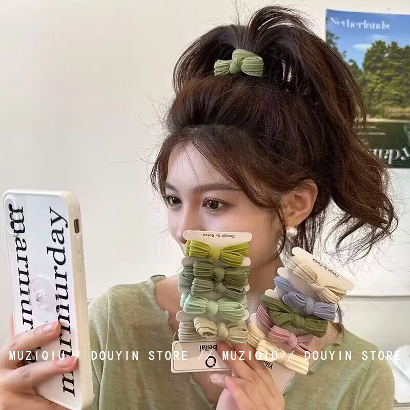 木子秋 非金属布艺发饰 5根装高弹夏季彩色蝴蝶结头绳无接缝发圈