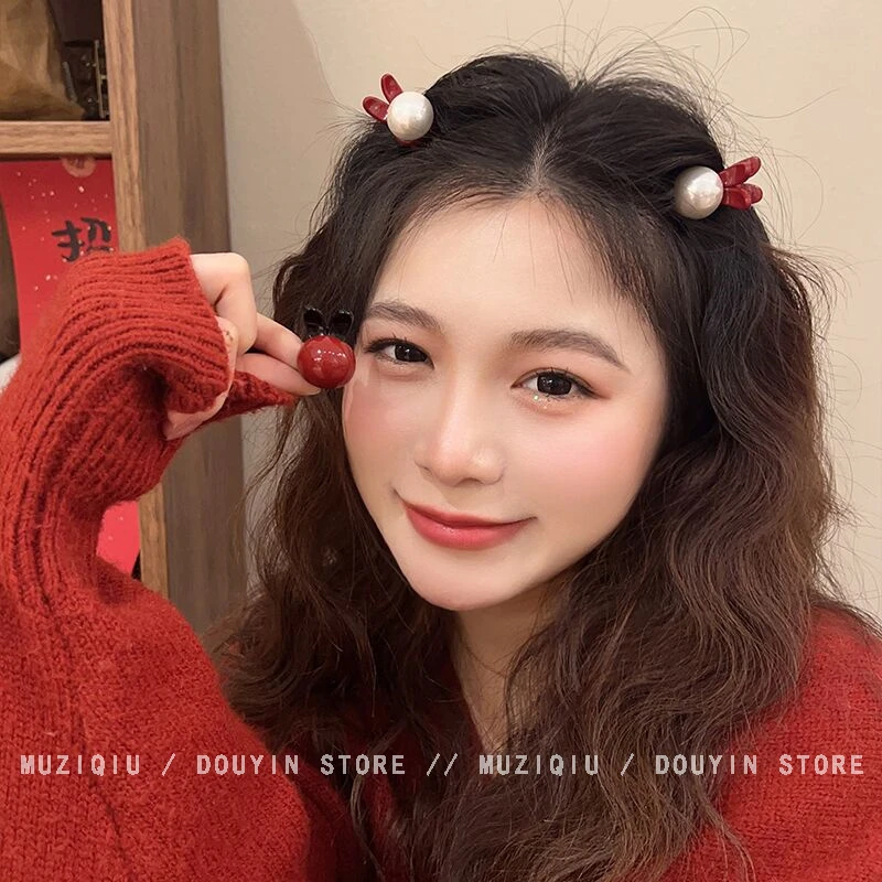 木子秋新年红配色!高级感兔耳朵刘海夹ins气质时尚可爱甜美碎发夹
