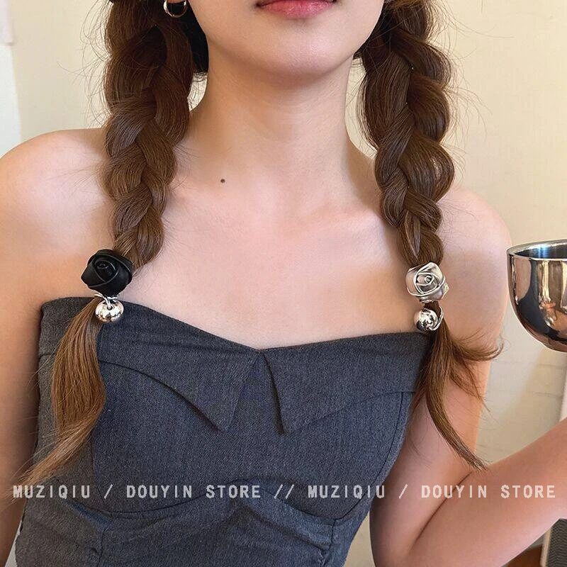 木子秋简约高级感浪漫玫瑰花朵发圈精致气质时尚高弹力扎马尾发绳