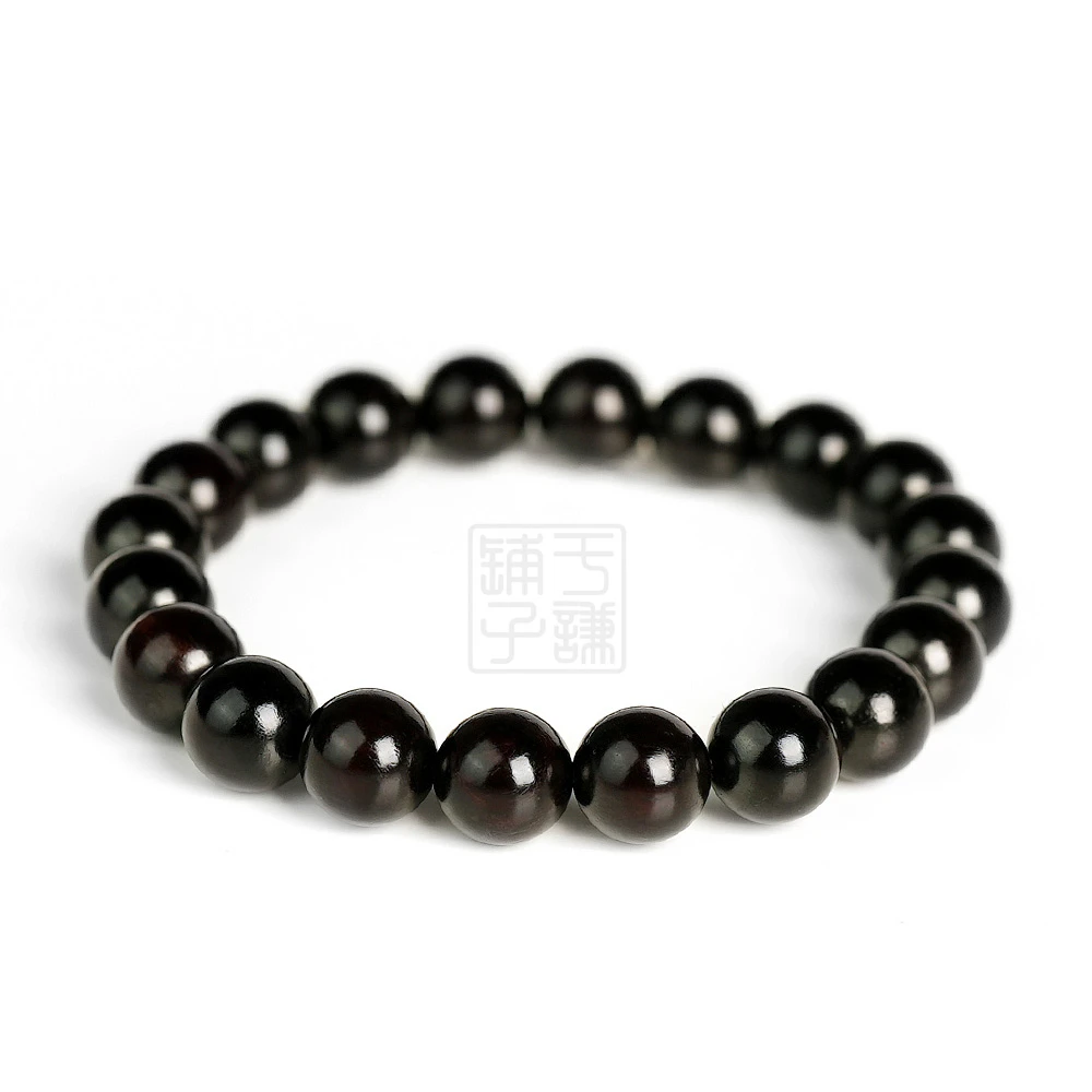 小叶紫檀纯黑老料圆珠手串10mm