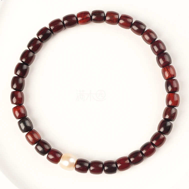 【SX155】小叶紫檀搭配天然珍珠0.6尺寸单圈手串