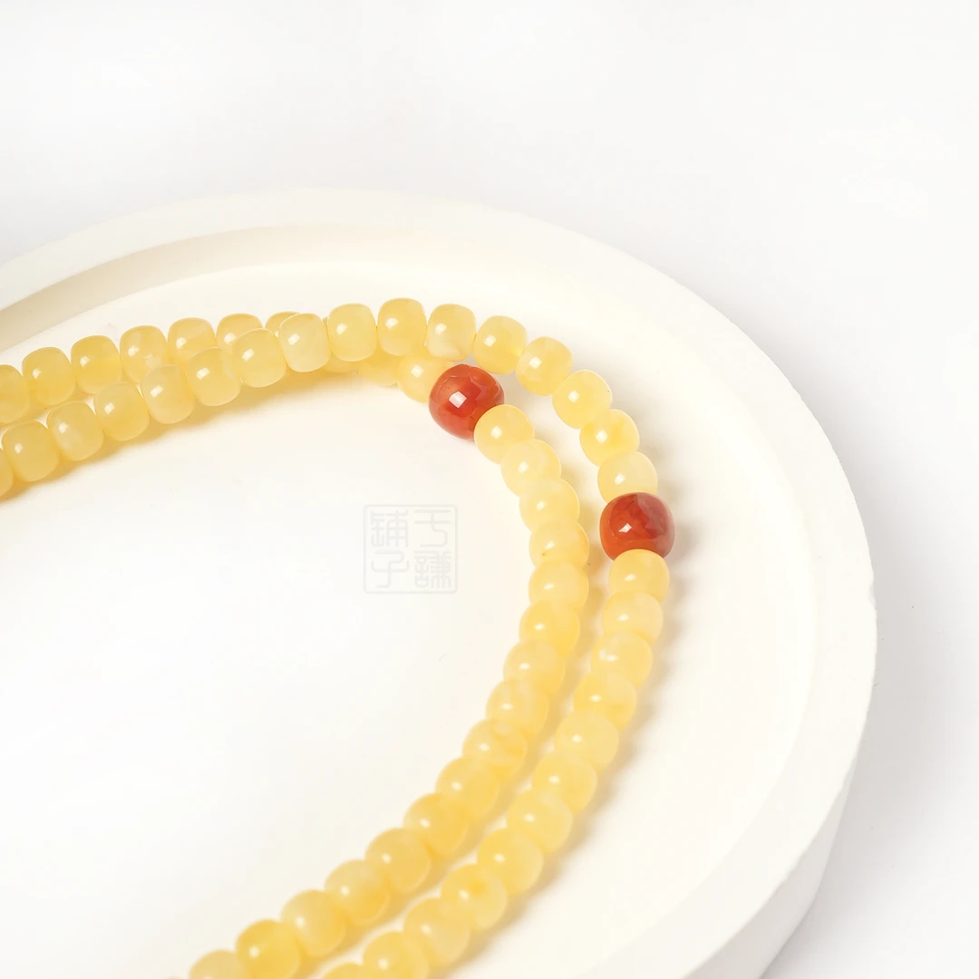 天然琥珀俄料蜜蜡鸡油黄满蜡多圈6mm/7mm【预】