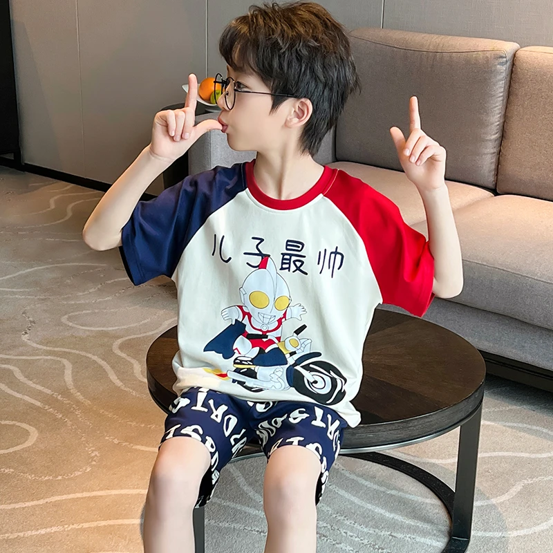 男童睡衣夏季短袖纯棉薄款儿童变形金刚男孩中大童宝宝家居服套装