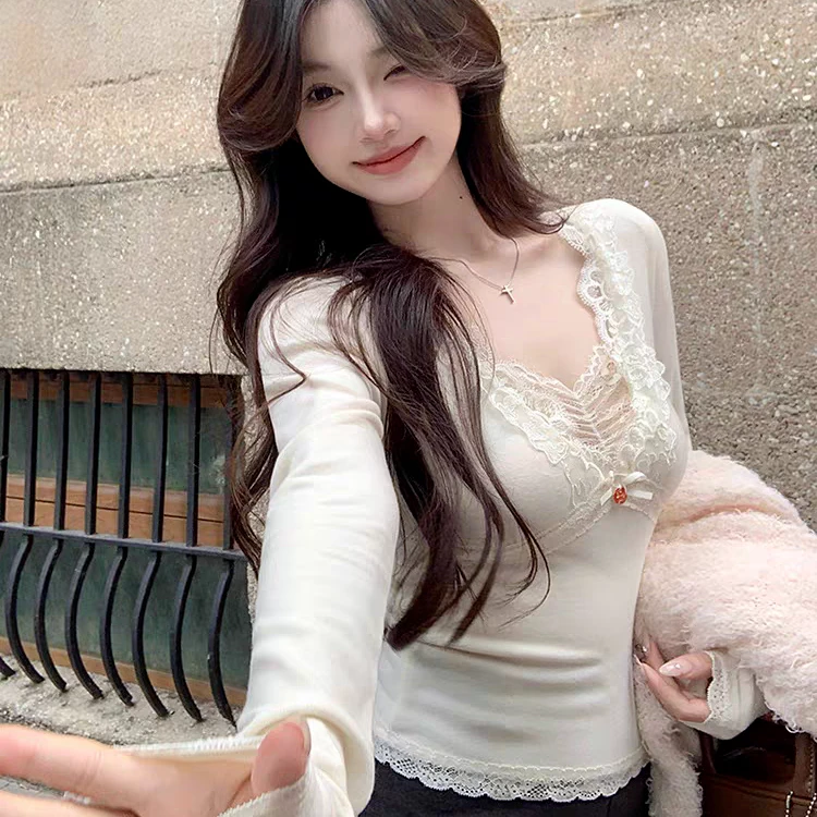 【A9750墨丽】2024秋冬季修身收腰设计感长袖百搭打底上衣