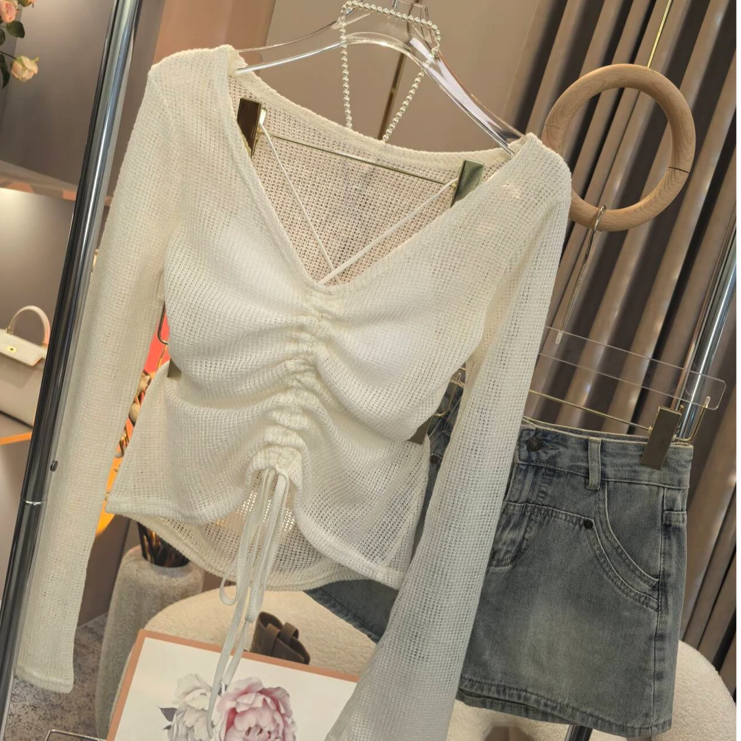 【A9570墨丽】2024早秋修身显瘦百搭纯欲简约套头上衣+吊带