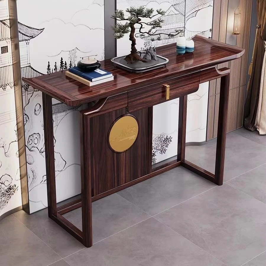玄关乌金木实木新中式禅意轻奢靠墙供桌条案入户客厅神台端景台