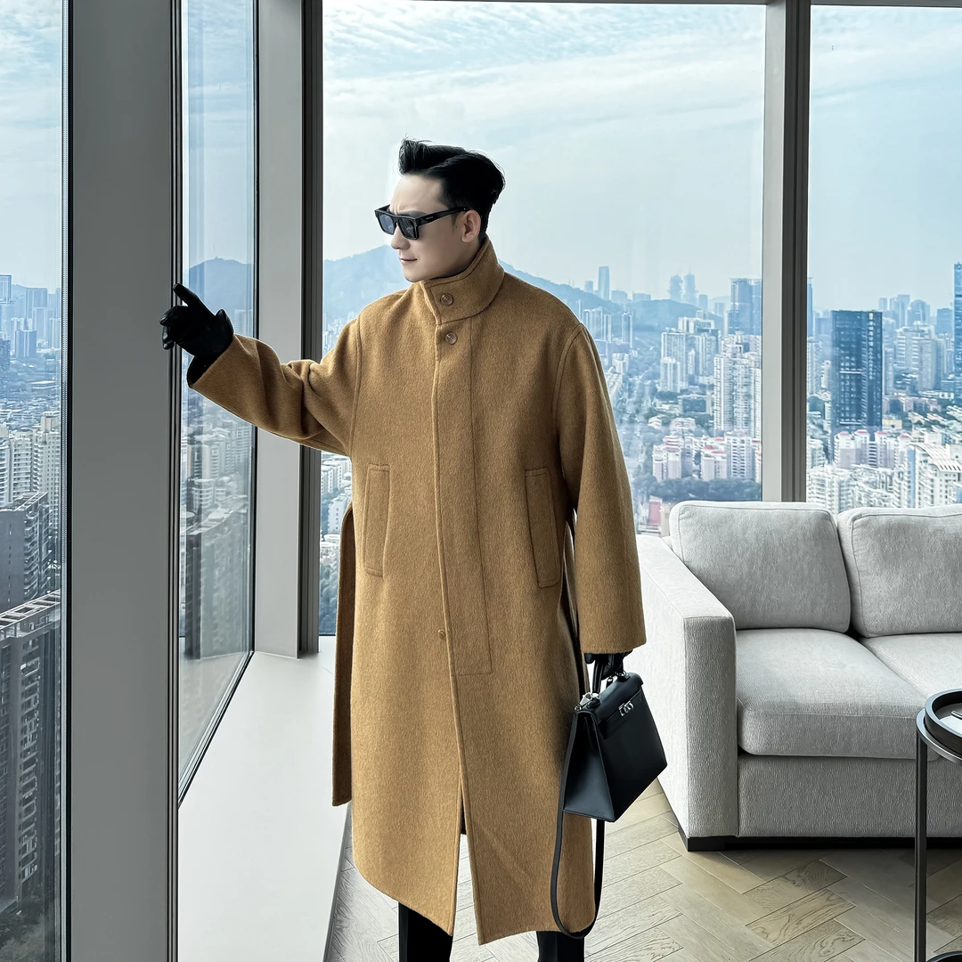 【DAIO ETHAN】原创设计秋冬男高级纯色中长款翻领气质大衣外套