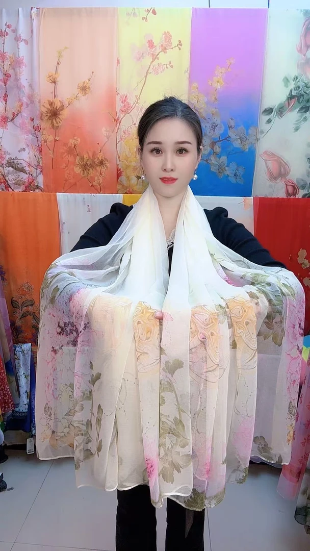 鳄鱼皱新款十里花香牡丹花沙滩巾丝巾140X180