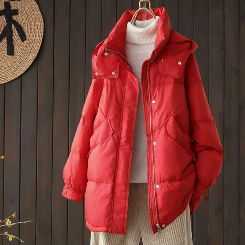 8339秋冬新款韩版2024宽松休闲拼接连帽羽绒服女