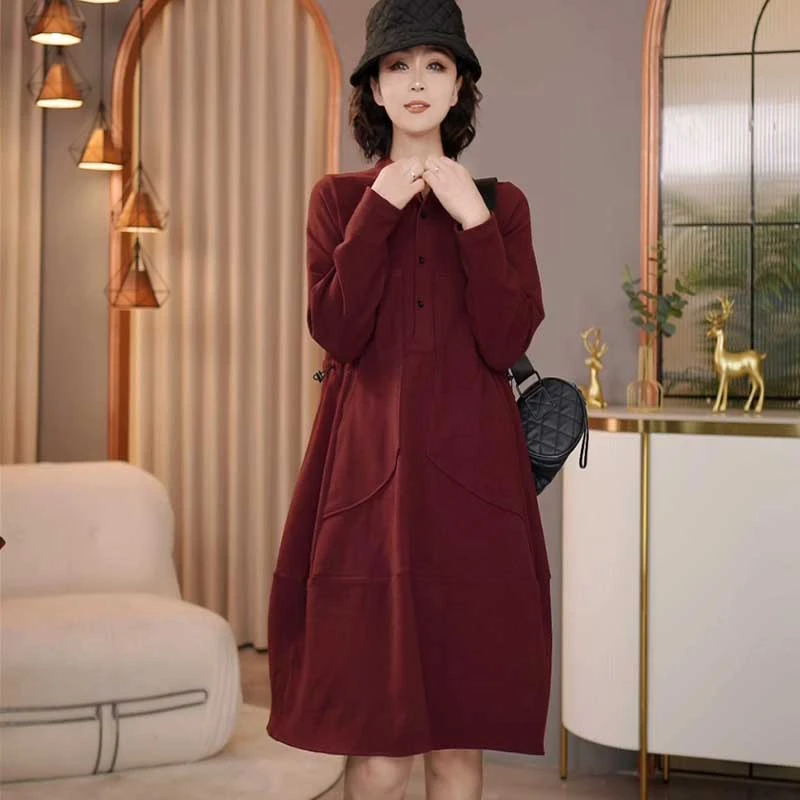 8360秋冬新款韩版2024宽松休闲时尚黑色连衣裙女