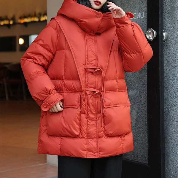 7036-3355秋冬新款韩版2025宽松休闲拼接短款连帽羽绒服女