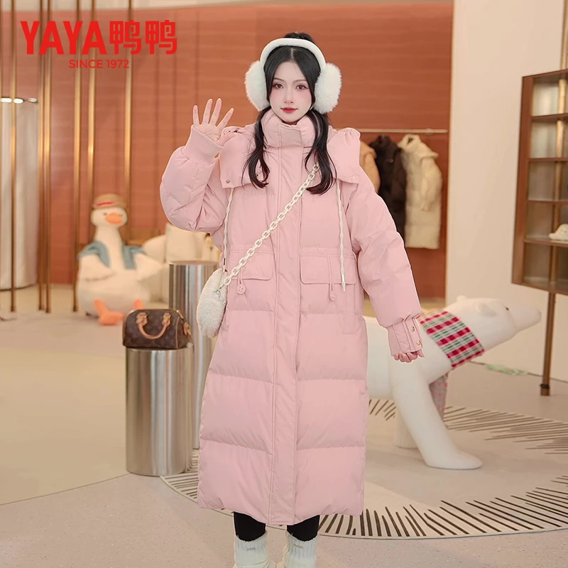 YAYA/鸭鸭冬季连帽羽绒服女装时尚收腰中长款加厚保暖YE3B622693L