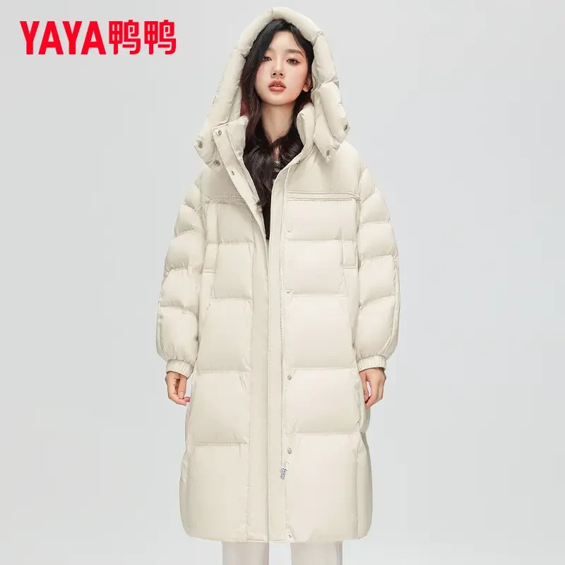 YAYA/鸭鸭羽绒服女长款气质韩版休闲宽松纯色简约外套YE3B633711D